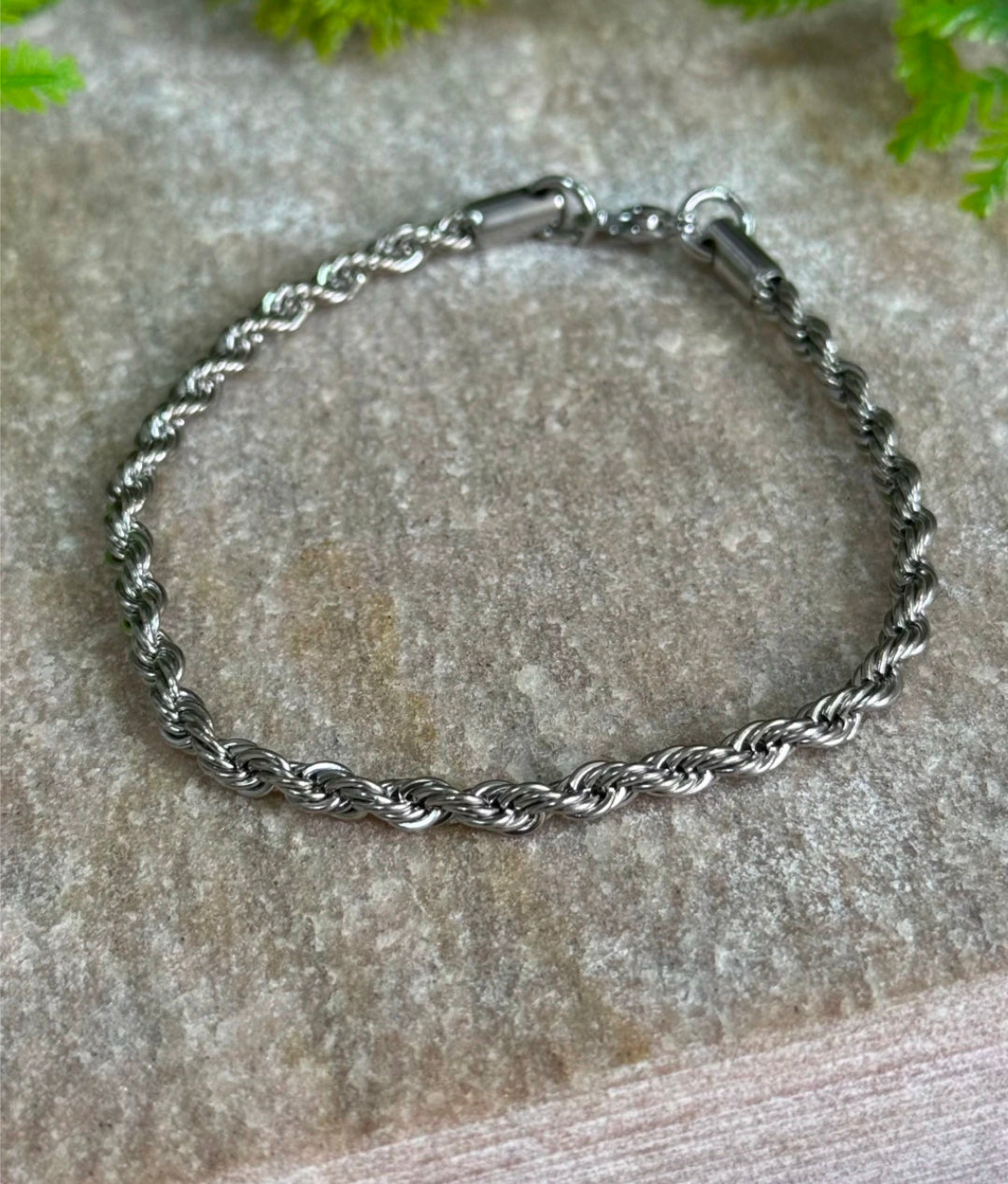 Pulseira Cordão Baiano Prateado 20cm - Aço
