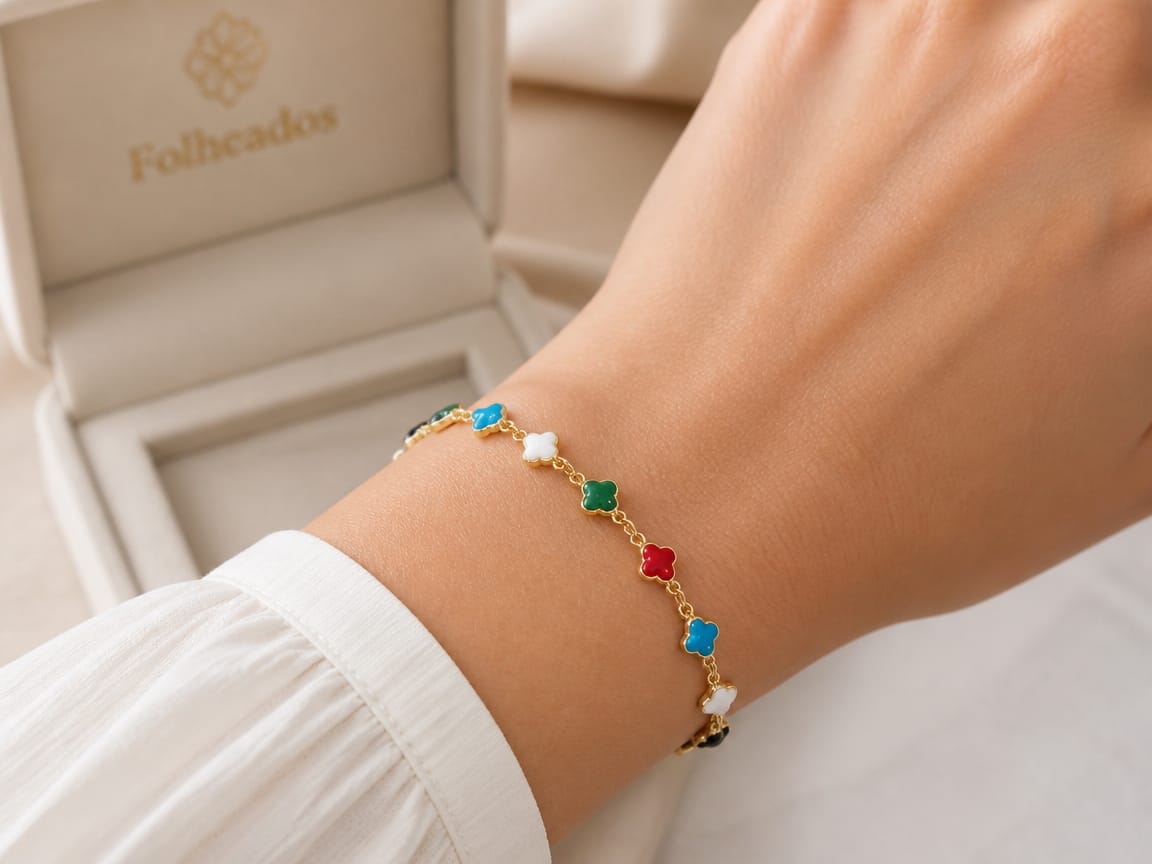 Pulseira Trevo Colorido -  Folheado