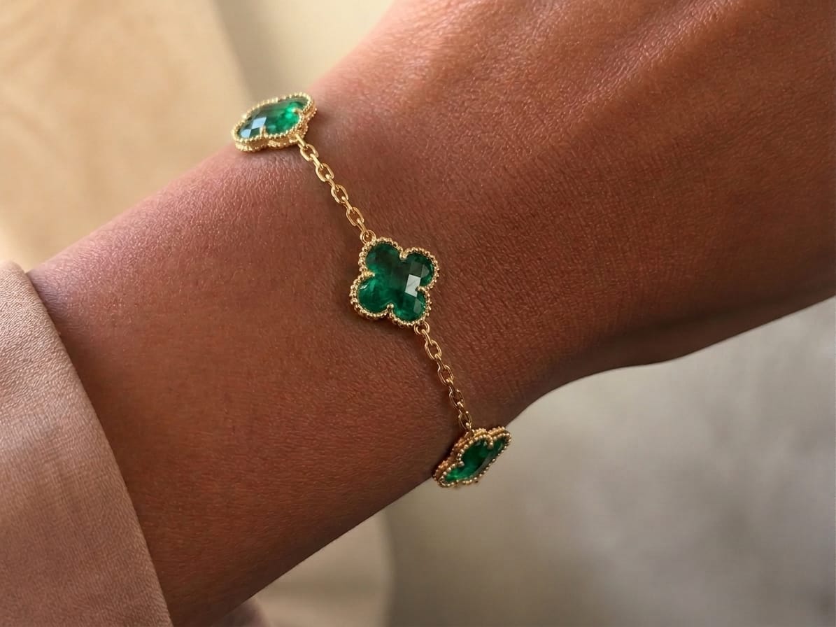 Pulseira Trevo Verde - Folheado