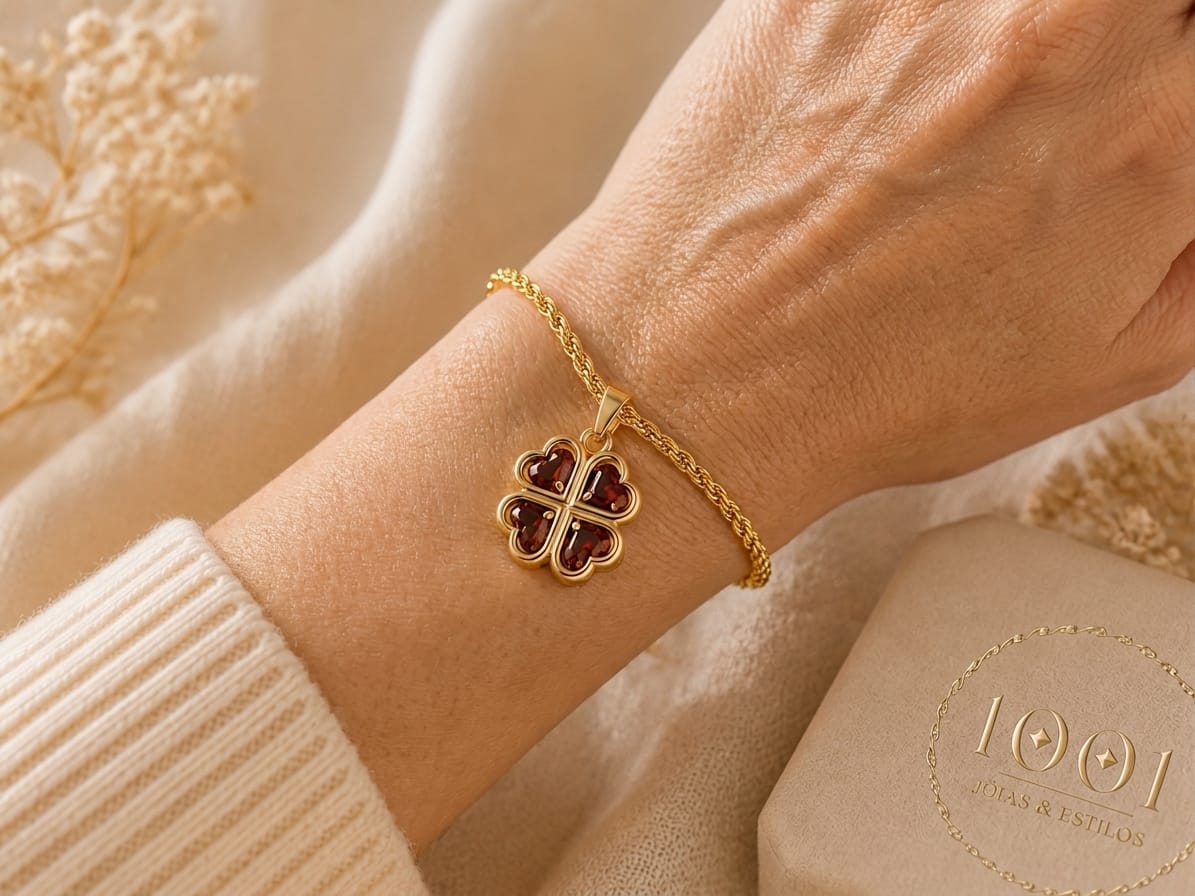 Pulseira Trevo Vermelho - Folheado